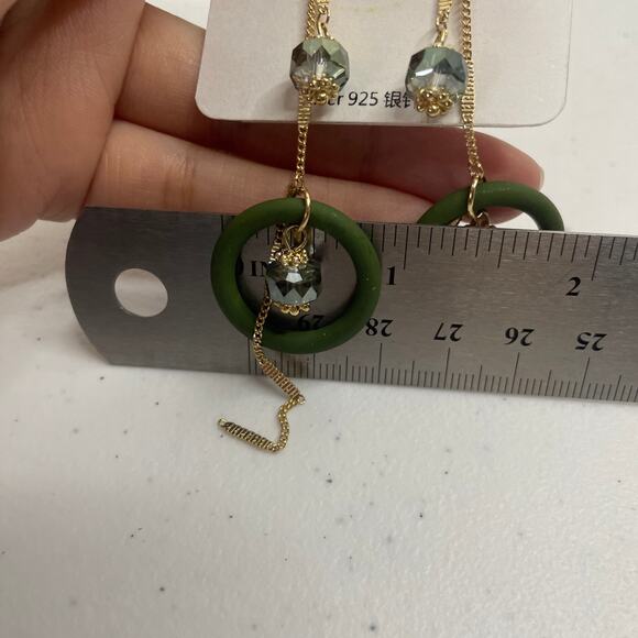 NWT Lot Of 2 Earrings Piercing Dangling Green Circles Gold Pattern - Picture 5 of 11